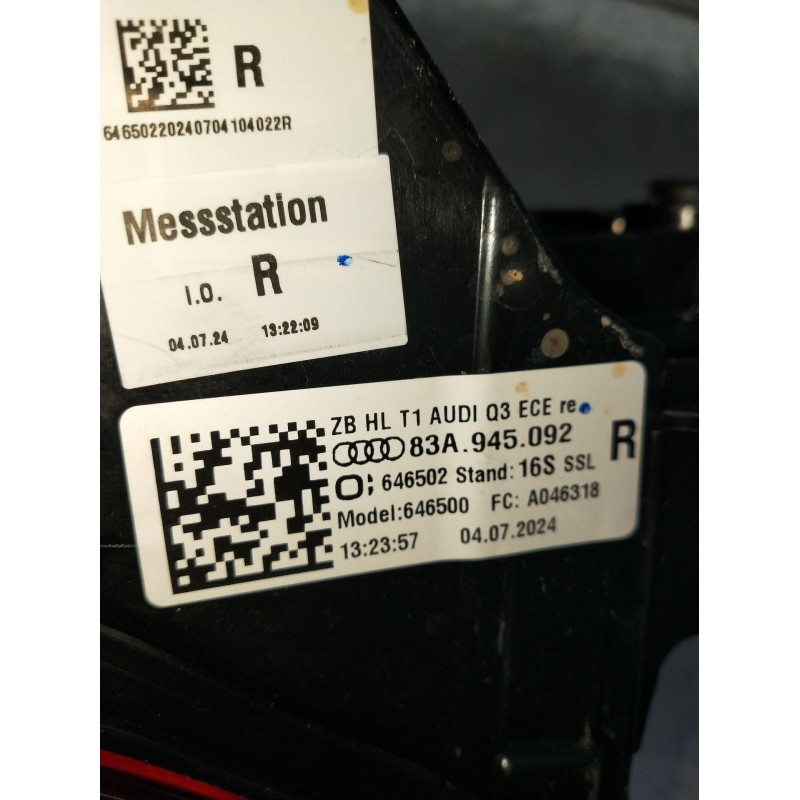 Recambio de piloto trasero derecho para audi q3 (f3b) 35 tdi referencia OEM IAM 83A945092 646502 24