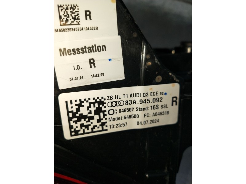 Recambio de piloto trasero derecho para audi q3 (f3b) 35 tdi referencia OEM IAM 83A945092 646502 24