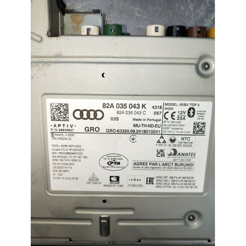Recambio de sistema audio / radio cd para audi a1 sportback (gba) 25 tfsi referencia OEM IAM 82A035043K 82A035043C 28839827 