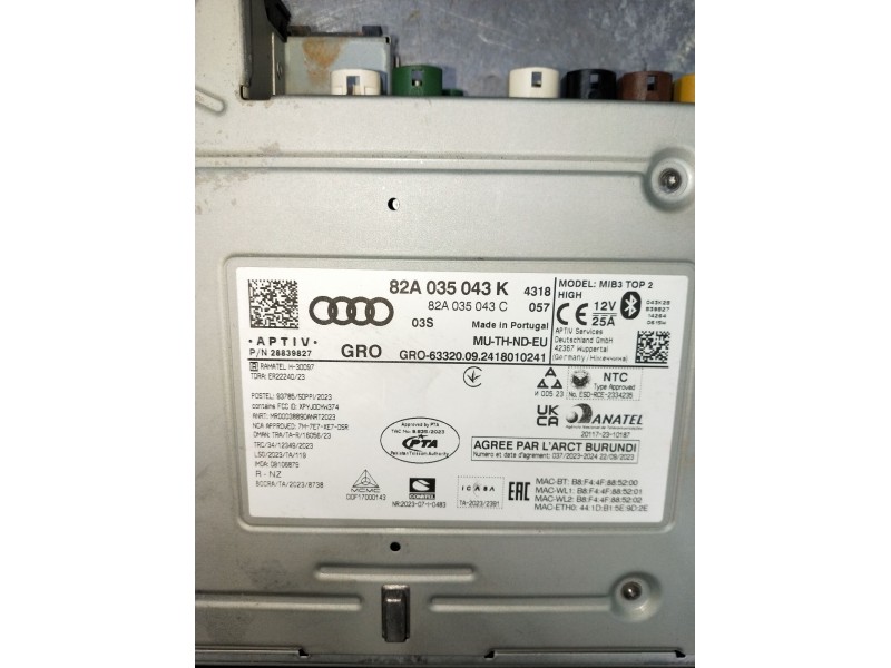 Recambio de sistema audio / radio cd para audi a1 sportback (gba) 25 tfsi referencia OEM IAM 82A035043K 82A035043C 28839827 