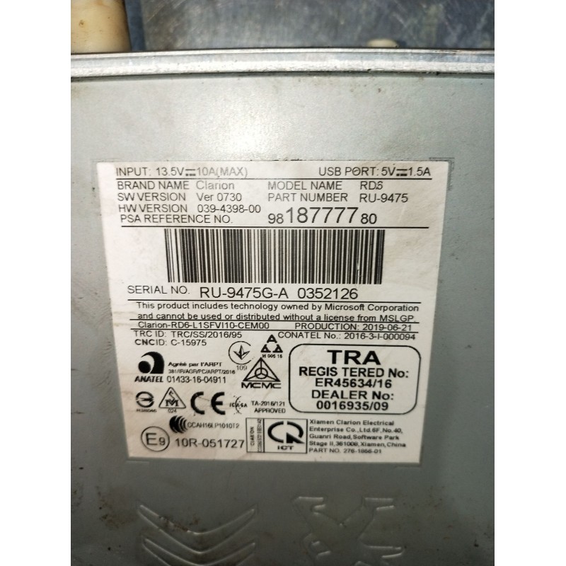 Recambio de sistema audio / radio cd para opel vivaro c furgoneta (k0) 2.0 referencia OEM IAM 9818777780 RU9475GA0352126 2019