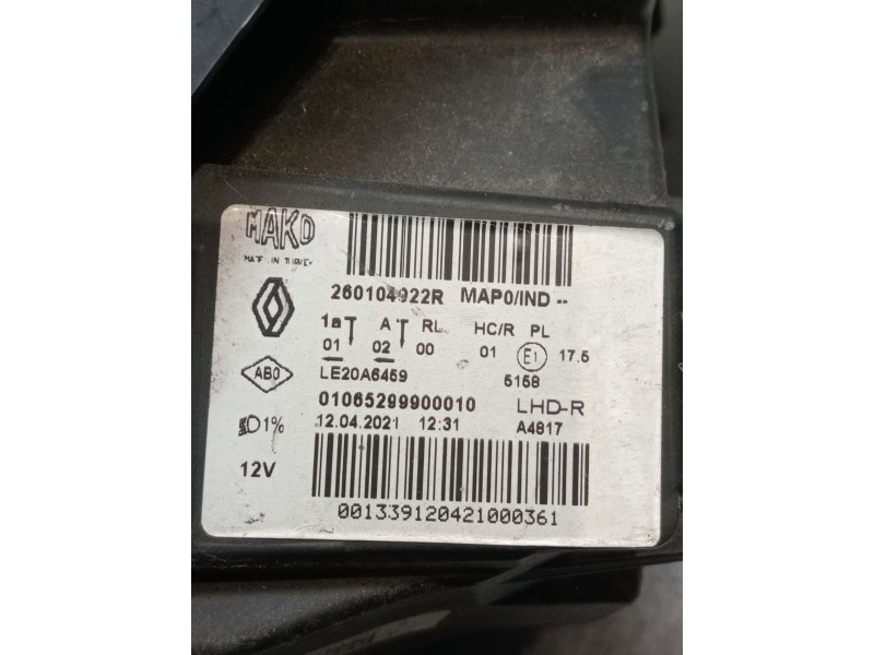 Recambio de faro derecho para renault clio v referencia OEM IAM 260104922R VER FOTOS 2019 LE20A6459