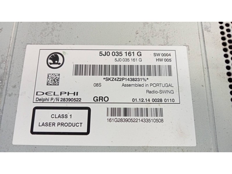 Recambio de sistema audio / radio cd para skoda fabia (5j2 ) urban referencia OEM IAM 5J0035161G  