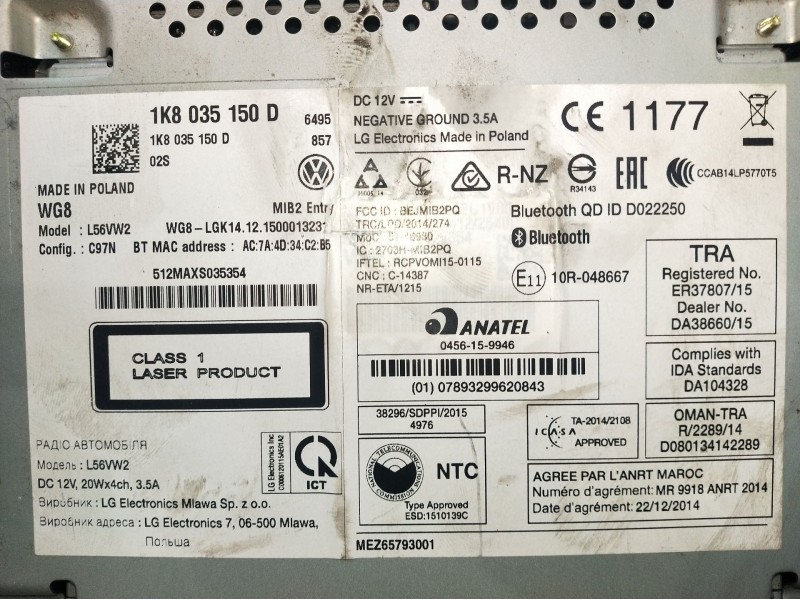 Recambio de sistema audio / radio cd para volkswagen caddy iv furgoneta/monovolumen (saa, sah) 2.0 tdi referencia OEM IAM 1K8035