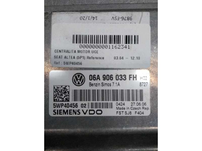 Recambio de centralita motor uce para seat altea (5p1) reference referencia OEM IAM 5WP40456 0A6906033FH SIMOS 71A