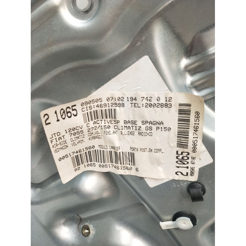 Recambio de elevalunas trasero izquierdo para fiat croma (194_) 1.9 d multijet (194axb1b) referencia OEM IAM 21065090505 5P 2005