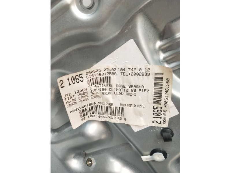 Recambio de elevalunas trasero izquierdo para fiat croma (194_) 1.9 d multijet (194axb1b) referencia OEM IAM 21065090505 5P 2005