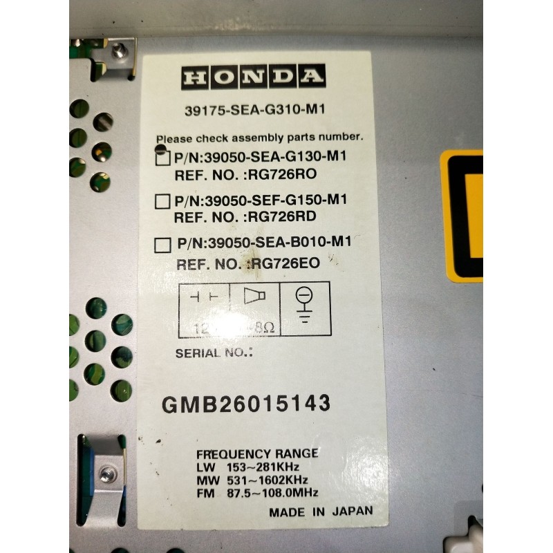 Recambio de sistema audio / radio cd para honda accord vii (cl, cn) 2.0 (cl7) referencia OEM IAM 39175SEAG310M1  2005