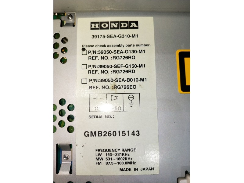 Recambio de sistema audio / radio cd para honda accord vii (cl, cn) 2.0 (cl7) referencia OEM IAM 39175SEAG310M1  2005