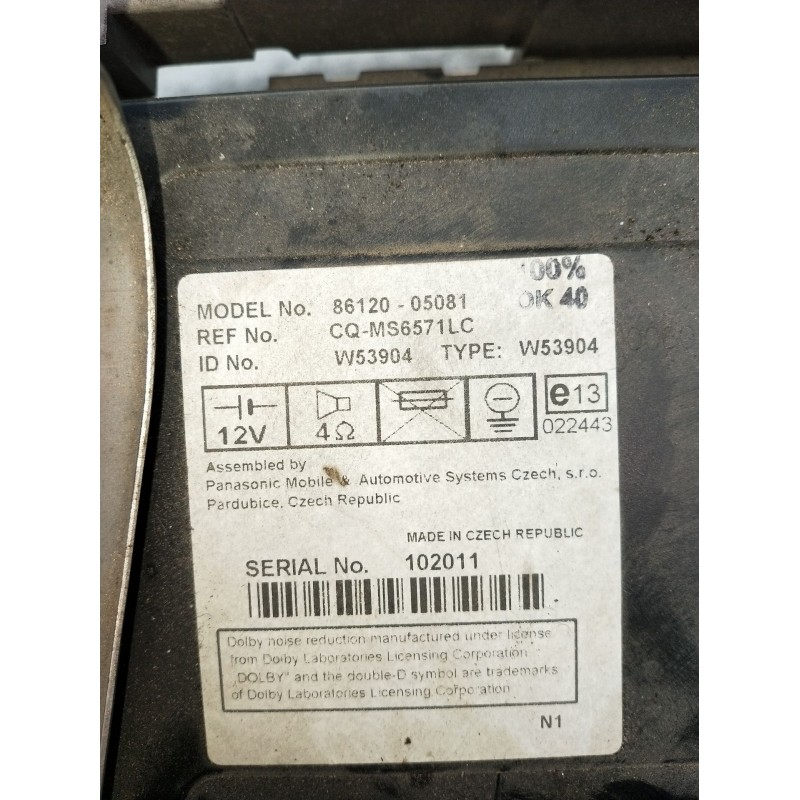 Recambio de sistema audio / radio cd para toyota avensis sedán (_t25_) 2.0 d-4d (cdt250_) referencia OEM IAM 8612005081 CQMS6571