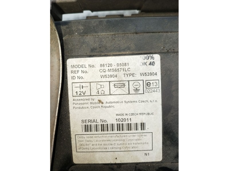 Recambio de sistema audio / radio cd para toyota avensis sedán (_t25_) 2.0 d-4d (cdt250_) referencia OEM IAM 8612005081 CQMS6571