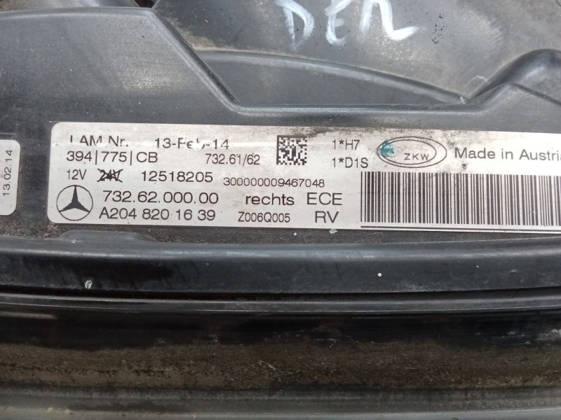 Recambio de faro derecho para mercedes-benz clase glk (x204) 220 cdi 4-matic (204.984, 204.997) referencia OEM IAM A2048201639 7
