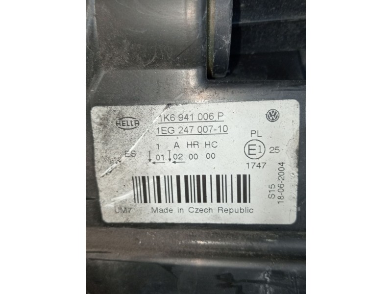 Recambio de faro derecho para volkswagen golf v (1k1) 1.9 tdi referencia OEM IAM 1K6941006P 1EG247Q0710 2003