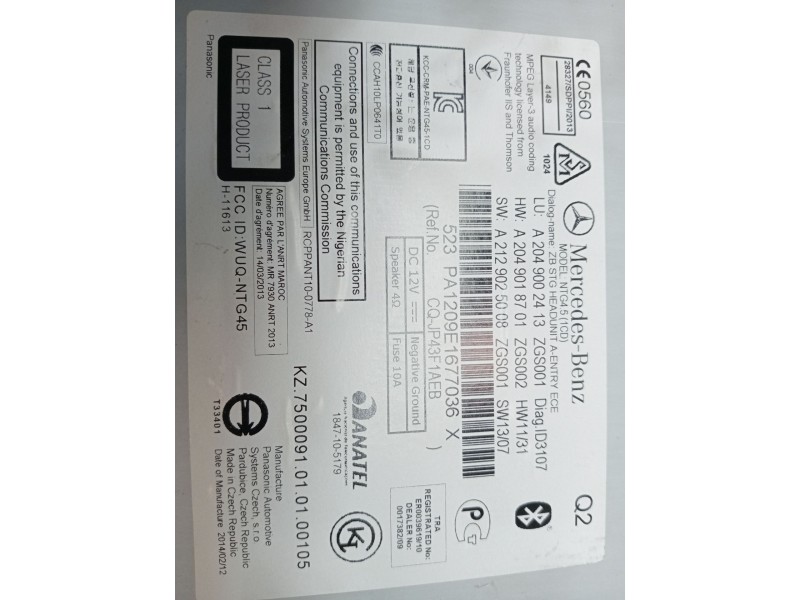 Recambio de sistema audio / radio cd para mercedes-benz clase glk (x204) 220 cdi 4-matic (204.984, 204.997) referencia OEM IAM A