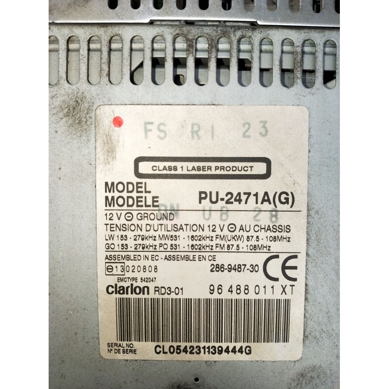 Recambio de sistema audio / radio cd para peugeot 206 hatchback (2a/c) 1.4 i referencia OEM IAM 96488011XT 286948730 2003