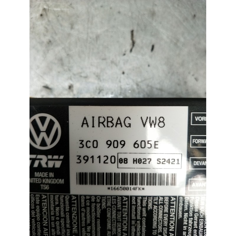 Recambio de centralita airbag para seat leon (1p1) 2.0 tdi 16v referencia OEM IAM 3C0909605E 391120 08H027S2421 2005