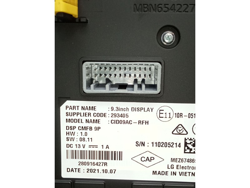 Recambio de pantalla multifuncion para renault arkana i (lcm_, ldn_) 1.6 e-tech 145 (ldmu) referencia OEM IAM 280916427R MZZ6748