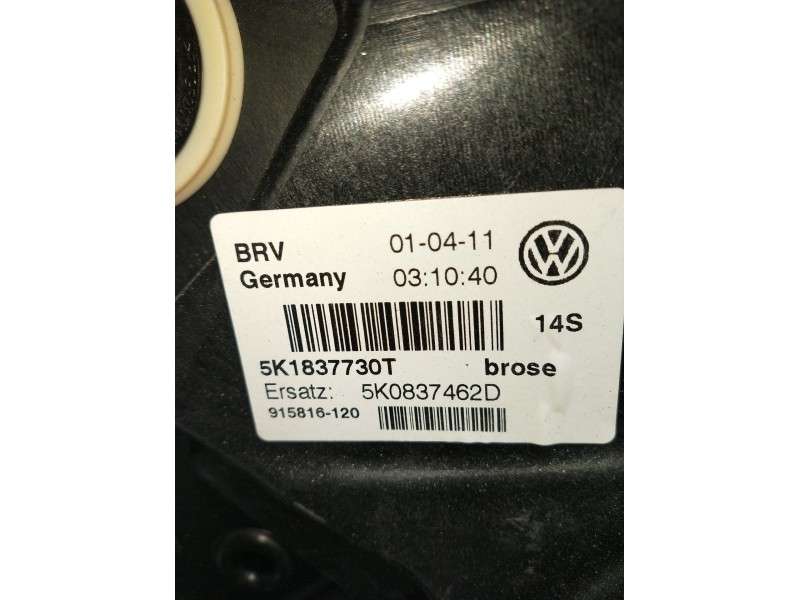 Recambio de elevalunas delantero derecho para volkswagen golf vi (5k1) 1.6 tdi referencia OEM IAM 5K1837730T 5P 5K0837462D 2009