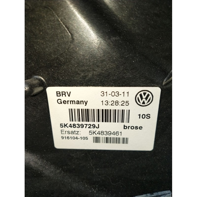 Recambio de elevalunas trasero izquierdo para volkswagen golf vi (5k1) 1.6 tdi referencia OEM IAM 5K4839729J 5P 2009