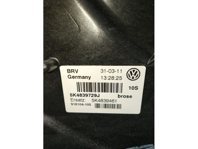 Recambio de elevalunas trasero izquierdo para volkswagen golf vi (5k1) 1.6 tdi referencia OEM IAM 5K4839729J 5P 2009