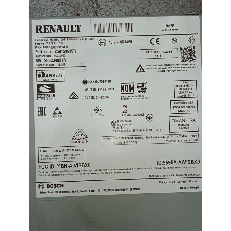Recambio de sistema audio / radio cd para renault arkana i (lcm_, ldn_) 1.6 e-tech 145 (ldmu) referencia OEM IAM 283C34951R 2591