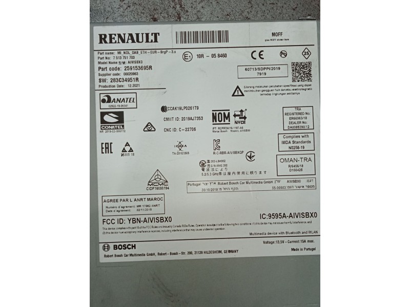 Recambio de sistema audio / radio cd para renault arkana i (lcm_, ldn_) 1.6 e-tech 145 (ldmu) referencia OEM IAM 283C34951R 2591