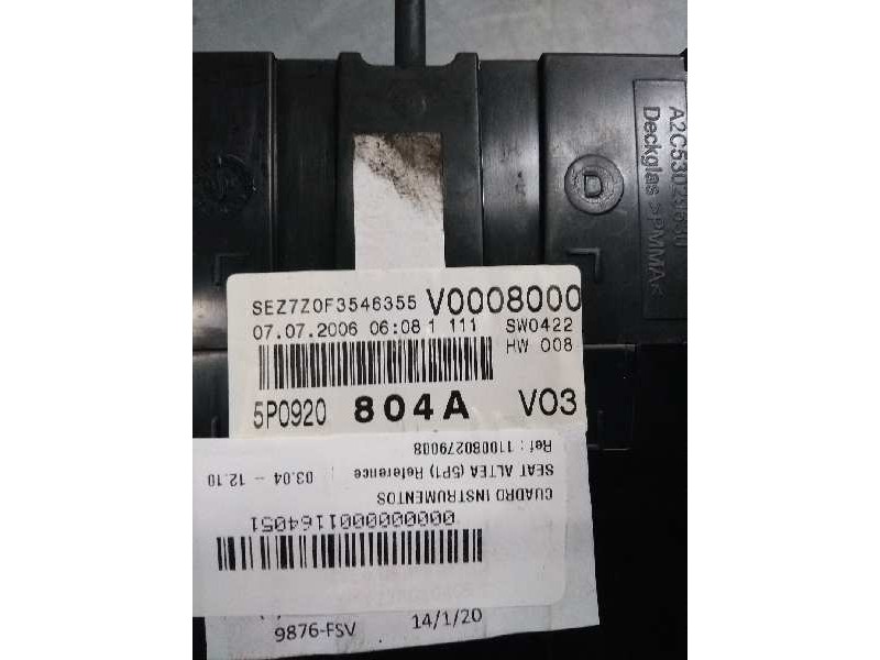 Recambio de cuadro instrumentos para seat altea (5p1) reference referencia OEM IAM 110080279008 5P0920804A 