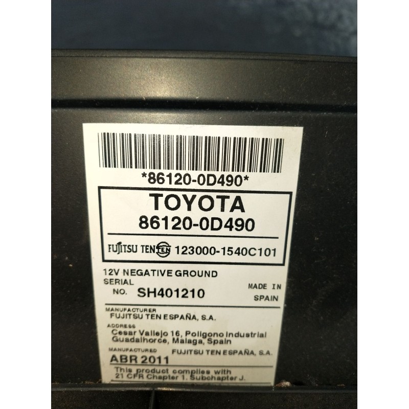 Recambio de sistema audio / radio cd para toyota yaris (_p9_) 1.0 vvt-i (ksp90_) referencia OEM IAM 861200D490 1230001540C101 SH