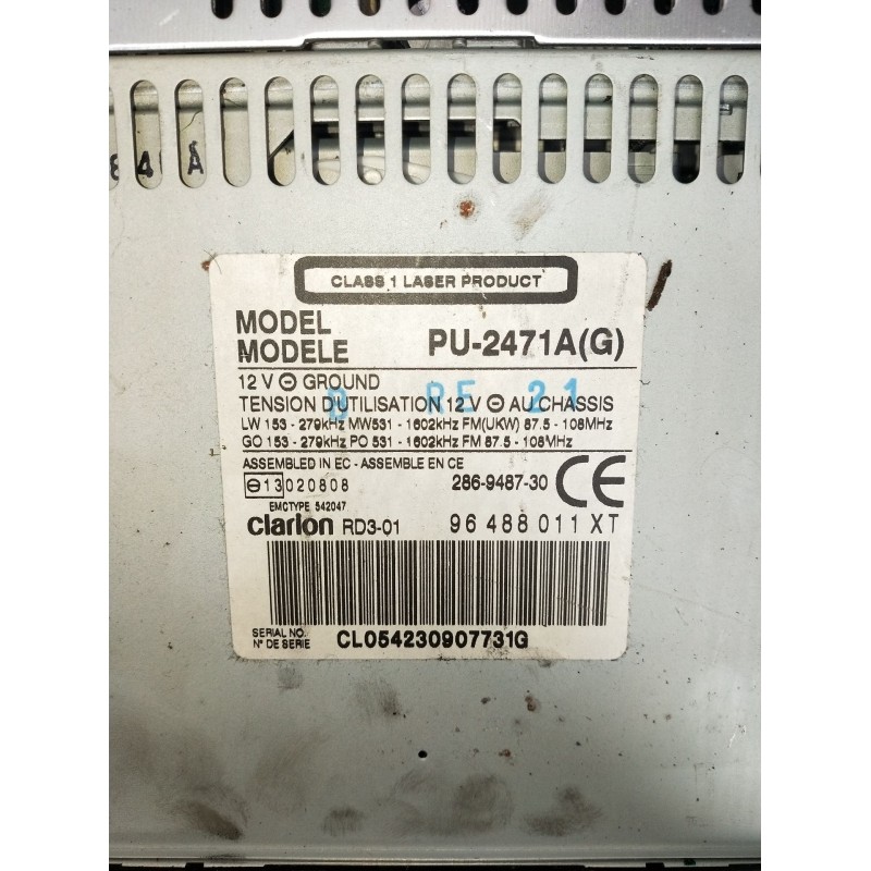 Recambio de sistema audio / radio cd para peugeot 307 (3a/c) 1.6 16v referencia OEM IAM 96488011XT CL054230907731G 2001