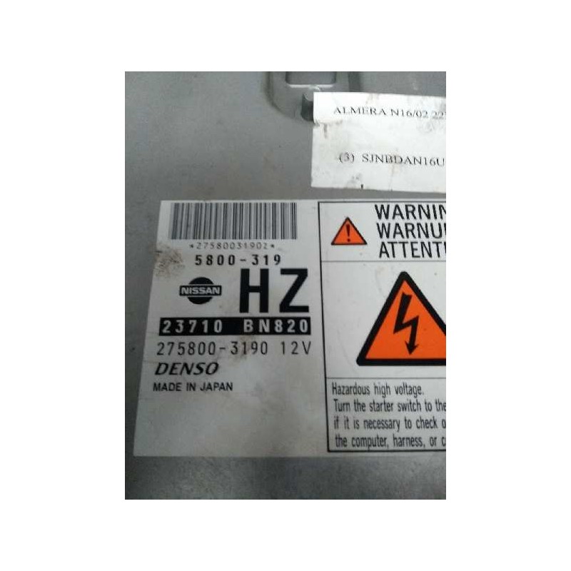 Recambio de centralita motor uce para nissan almera (n16/e) 2.2 16v turbodiesel cat referencia OEM IAM 23710BN820 2758003190 580 Recambio de centralita motor uce para nissan almera (n16/e) 2.2 16v turbodiesel cat referencia OEM IAM 23710BN820 2758003190 580