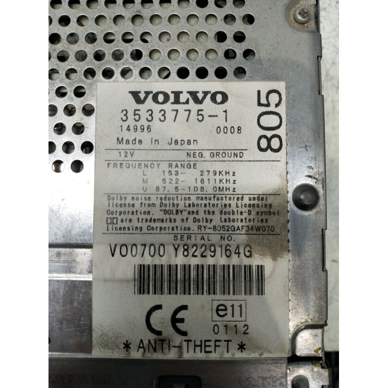 Recambio de sistema audio / radio cd para volvo v40 station wagon (645) 1.9 di referencia OEM IAM 35337751 V00700Y8229164G 2000