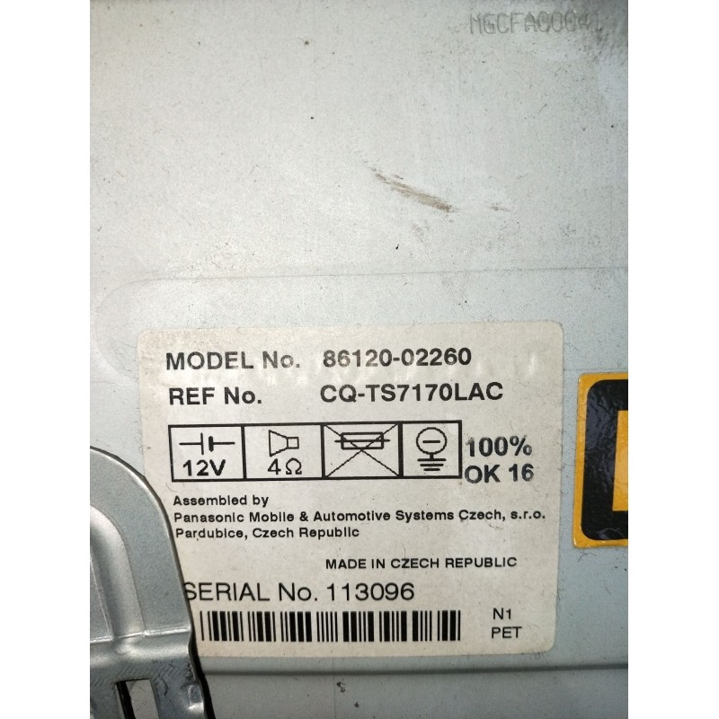 Recambio de sistema audio / radio cd para toyota corolla (_e12_) 1.6 vvt-i (zze121_) referencia OEM IAM 8612002260 CQTS7170LAC 2