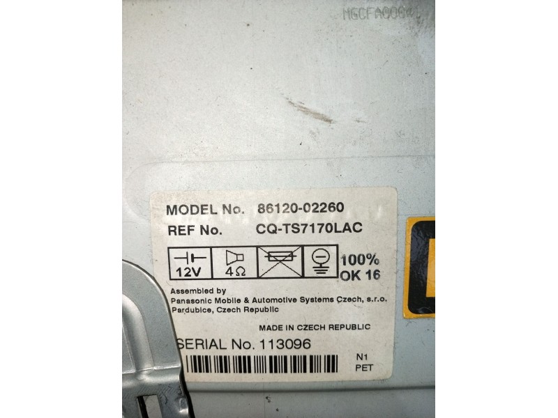 Recambio de sistema audio / radio cd para toyota corolla (_e12_) 1.6 vvt-i (zze121_) referencia OEM IAM 8612002260 CQTS7170LAC 2