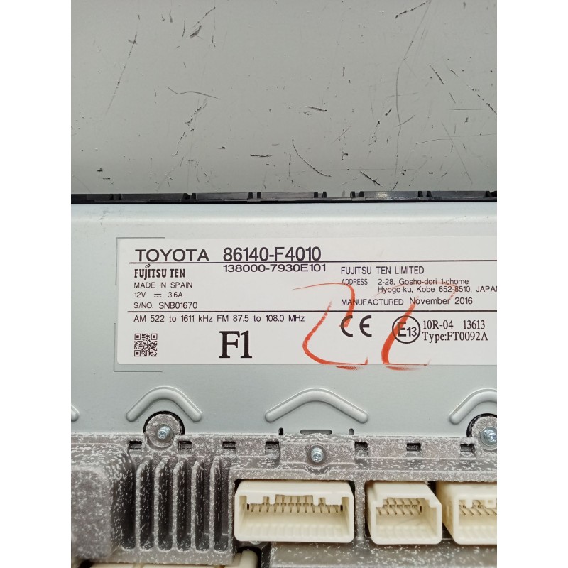 Recambio de pantalla multifuncion para toyota c-hr (_x1_) 1.8 hybrid (zyx10_, zyx11_) referencia OEM IAM 86140F4010 1380007930E1