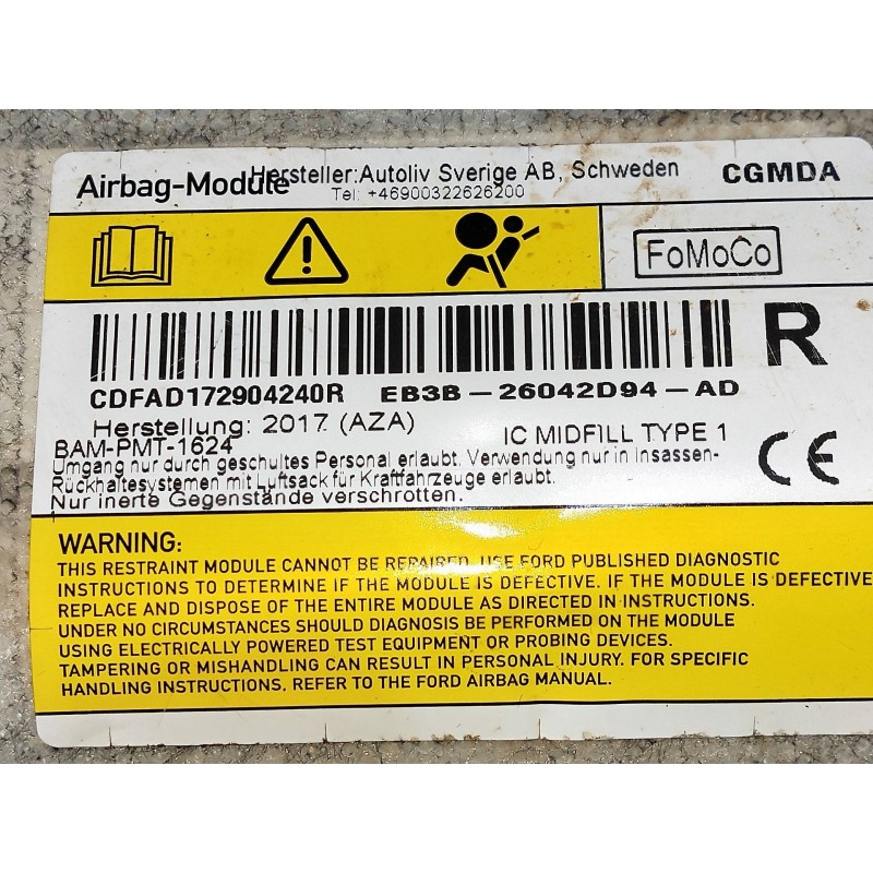 Recambio de airbag cortina delantero derecho para ford ranger (tke) doppelkabine 4x4 xlt referencia OEM IAM EB3B2604D94AD 193935