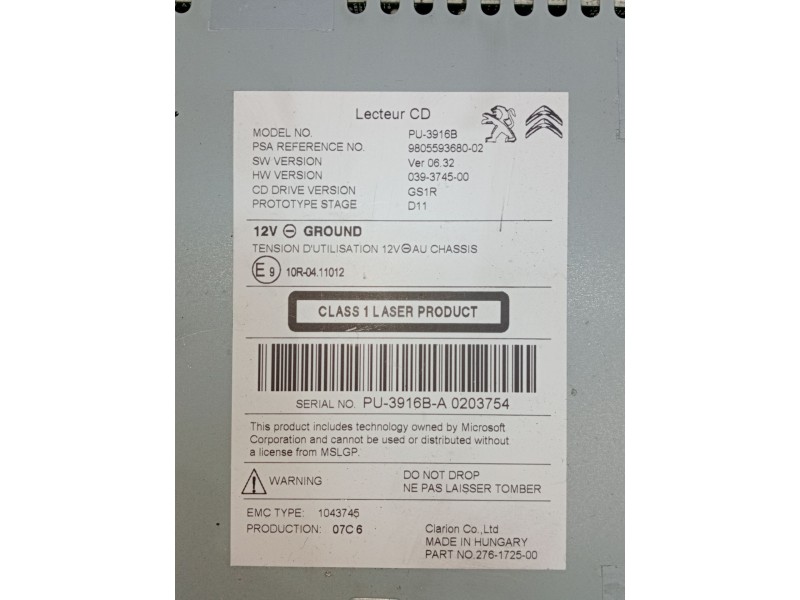 Recambio de sistema audio / radio cd para ds 5 business class hybrid 4x4 referencia OEM IAM 980559368002 10R0411012 2012