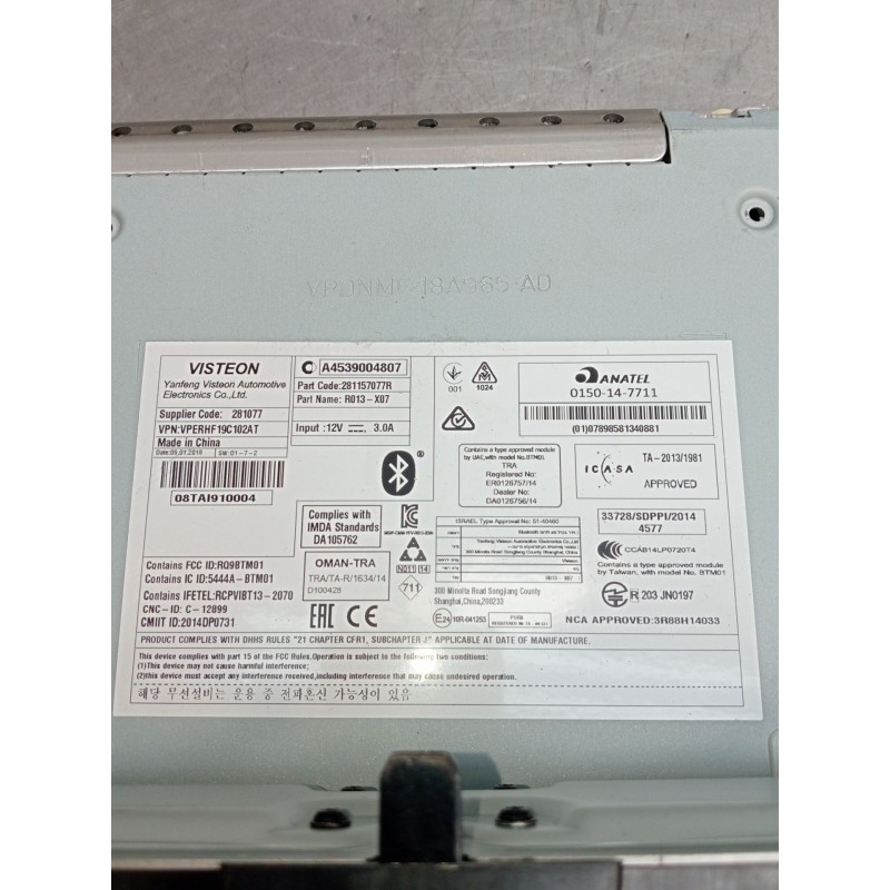Recambio de sistema audio / radio cd para smart fortwo coupe electric drive / eq pull&bear (453.391) referencia OEM IAM 01501477