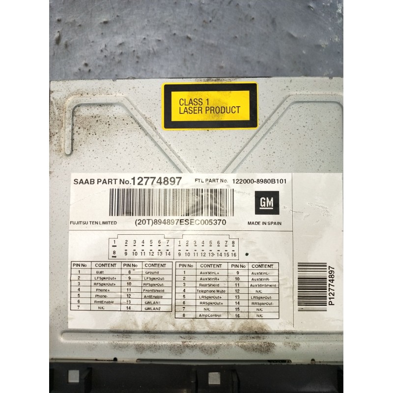 Recambio de sistema audio / radio cd para saab 9-3 cabrio 2.0 cat referencia OEM IAM 12774897 1220008980B101 2002