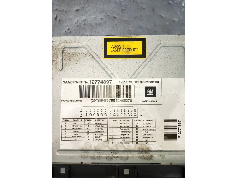 Recambio de sistema audio / radio cd para saab 9-3 cabrio 2.0 cat referencia OEM IAM 12774897 1220008980B101 2002