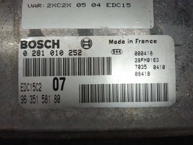 Recambio de centralita motor uce para citroen xantia break 2.0 hdi 90/109 sx referencia OEM IAM 0281010252 9635158180 EDC15C2 07