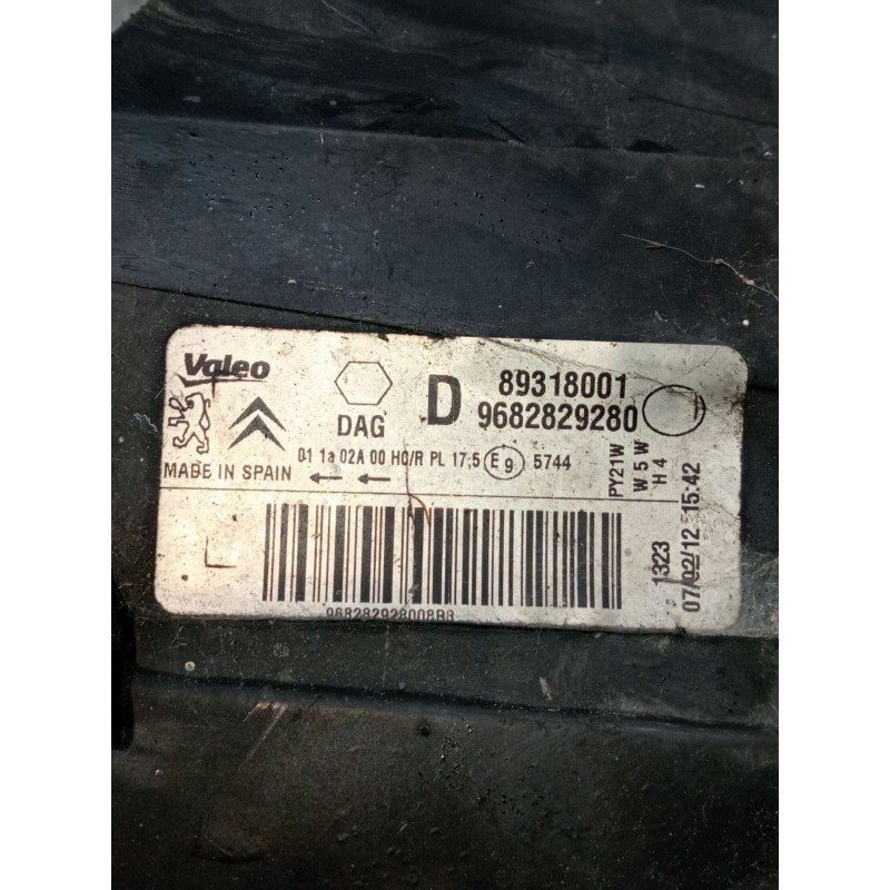 Recambio de faro derecho para peugeot partner furgoneta/monovolumen 1.6 hdi / bluehdi 75 referencia OEM IAM 9682829280 89318001 