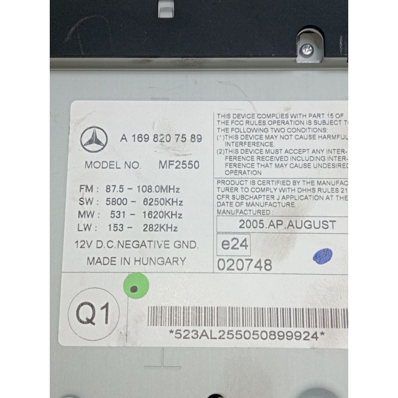 Recambio de sistema audio / radio cd para mercedes-benz clase b sports tourer (w245) b 200 cdi (245.208) referencia OEM IAM A169