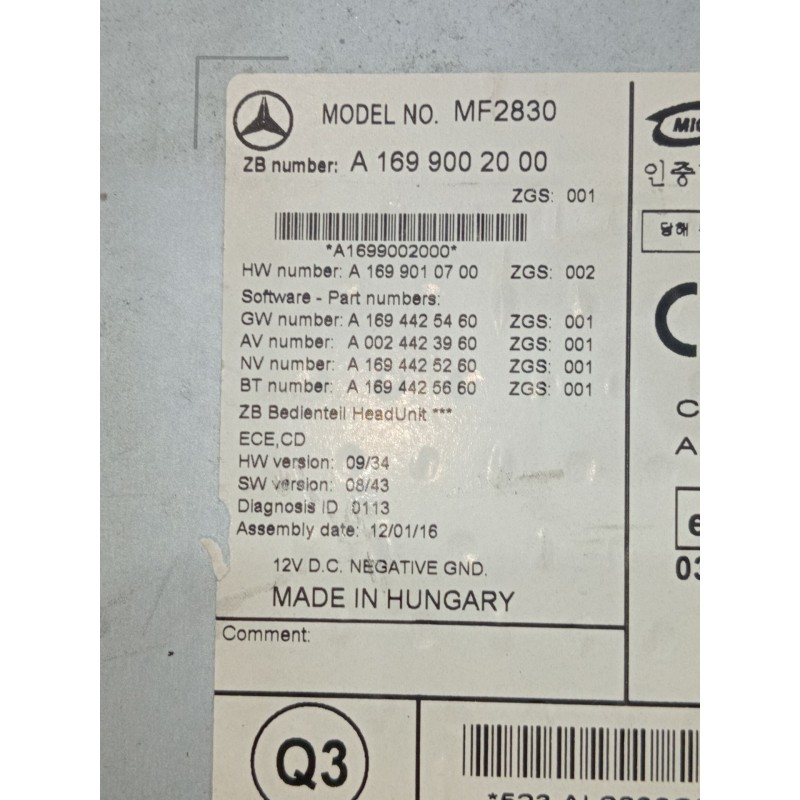 Recambio de sistema audio / radio cd para mercedes-benz viano (w639) cdi 2.2 (639.811, 639.813, 639.815, 639.711, 639.713) refer
