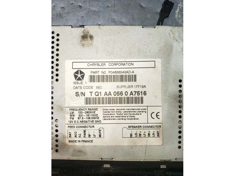 Recambio de sistema audio / radio cd para jeep gr.cherokee (wj/wg) 3.1 td cat referencia OEM IAM P04858543ADA TQ1AA0560A7516 177