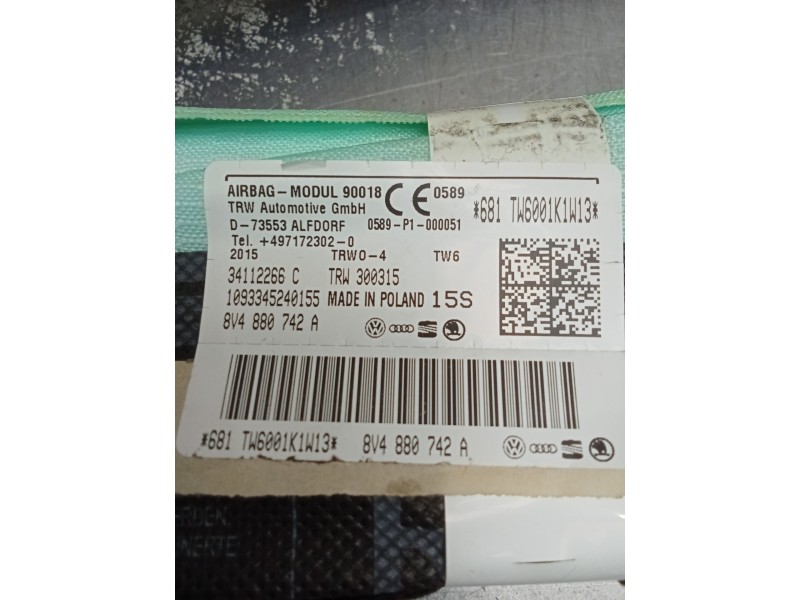 Recambio de airbag cortina delantero derecho para audi a3 sportback (8va) ambiente referencia OEM IAM 34112266C 8V4880742A 2012