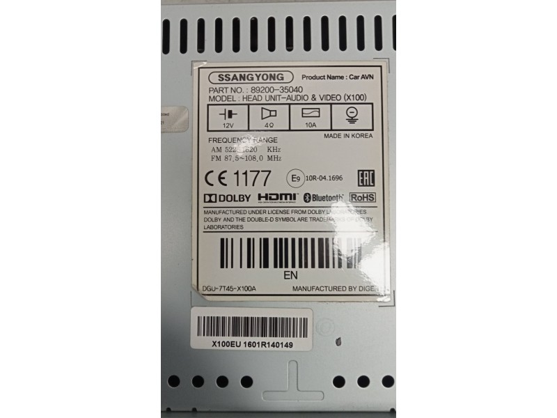 Recambio de sistema navegacion gps para ssangyong tivoli 1.6 turbodiesel cat referencia OEM IAM 8920035040  