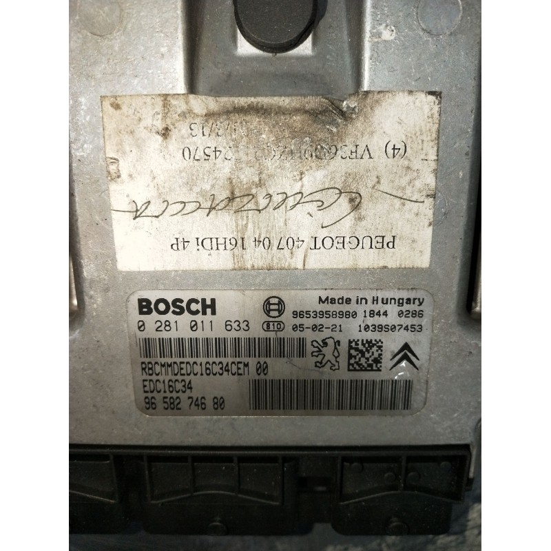 Recambio de centralita motor uce para peugeot 407 (6d_) 1.6 hdi 110 (6d9hzc, 6d9hyc) referencia OEM IAM 9653958980 9658274680 ED