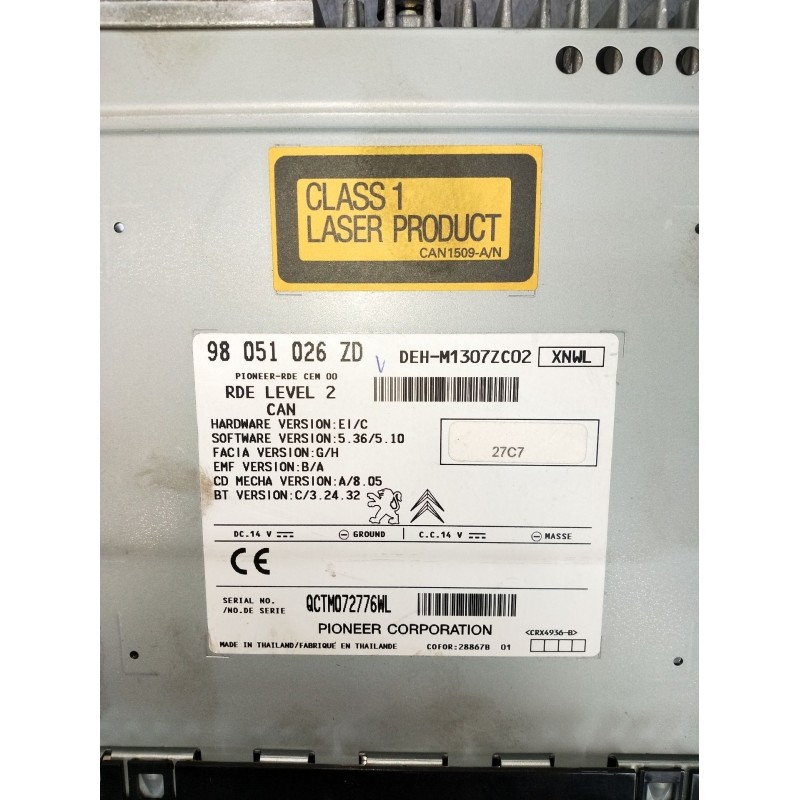 Recambio de sistema audio / radio cd para peugeot 208 i (ca_, cc_) 1.6 hdi / bluehdi 75 referencia OEM IAM 98051026ZD QCTM072776