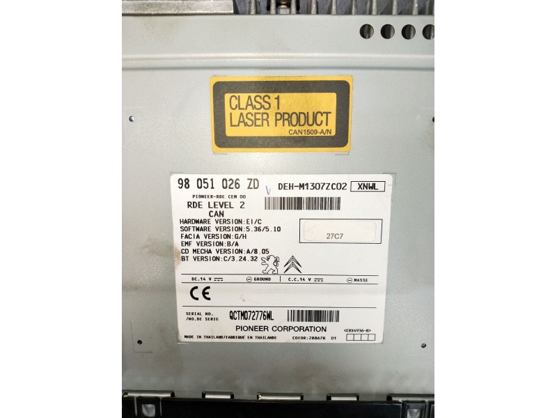 Recambio de sistema audio / radio cd para peugeot 208 i (ca_, cc_) 1.6 hdi / bluehdi 75 referencia OEM IAM 98051026ZD QCTM072776