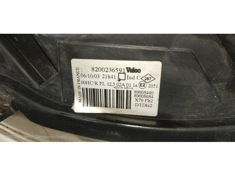 Recambio de faro derecho para nissan kubistar (x76) premium (l1) referencia OEM IAM 8200236591  